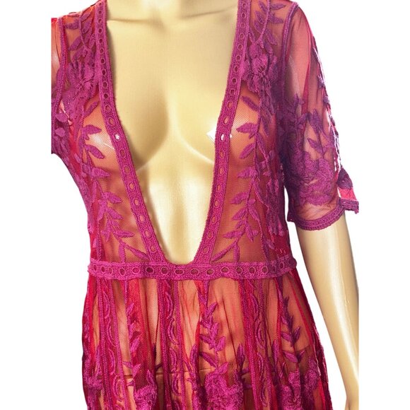 Sheer Floral Mesh Maxi Dress/Overlay with Plunge Neckline Fairy Castlecore - Picture 11 of 11